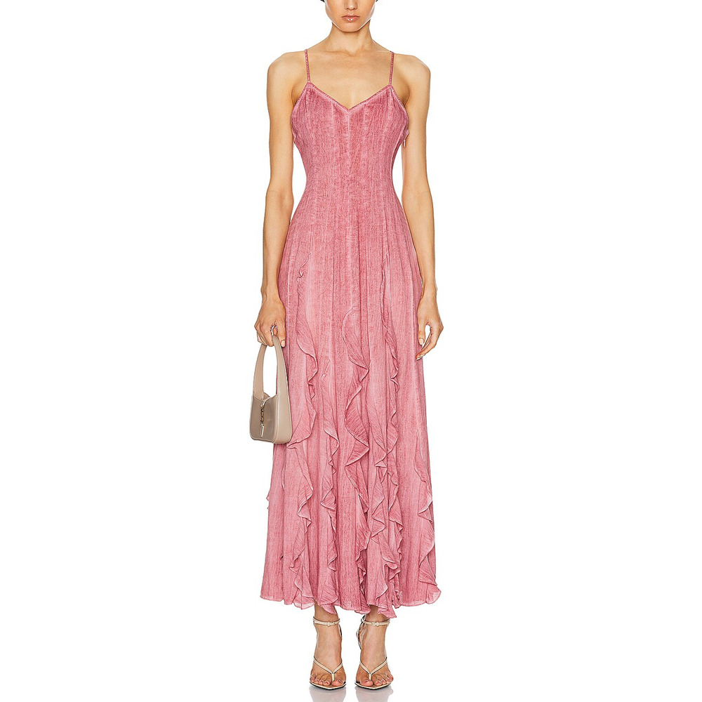 Rococo Sand Ruffled Pink Gaia Dress Size L
